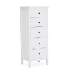 Lynton Tall Small 5 Drawer Chest, White -Online Furniture Store 1000146579 alt02