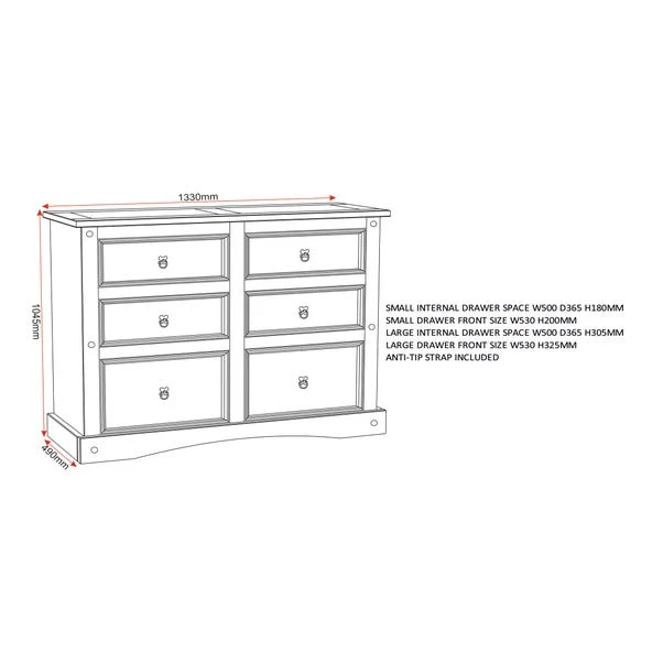 Corona 6 Drawer Chest, Pine 11 Corona 6 Drawer Chest, Pine - Image 9
