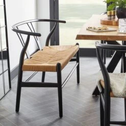 Lara Wishbone 2 Seater Dining Bench, Beech Wood, 110cm