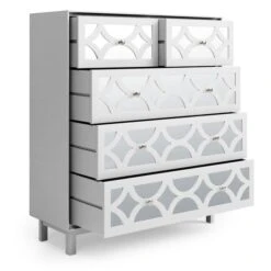Delphi 5 Drawer Chest, Grey & Mirrored -Online Furniture Store 30775963 alt04