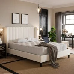 Alara Pleated Teddy Fabric Bed Frame -Online Furniture Store 30800163