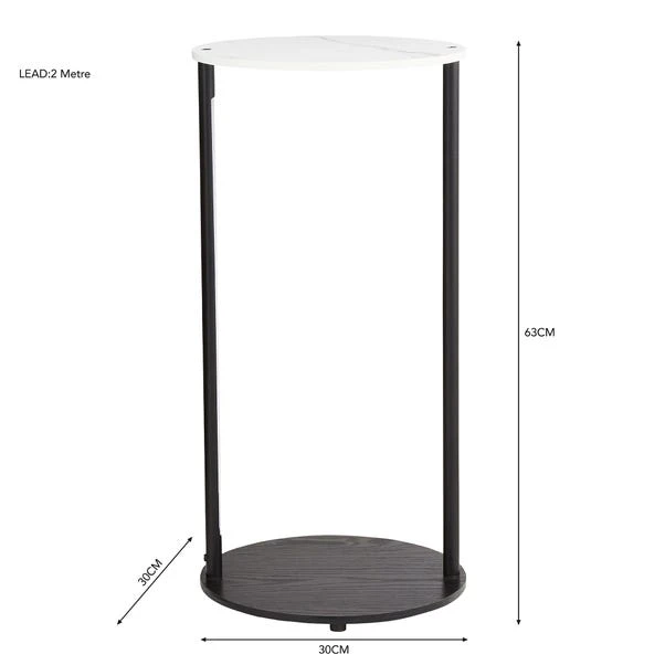 Aiko Side Table With 1 LED Light, Black And Marble Effect 8 Aiko Side Table With 1 LED Light, Black And Marble Effect - Image 6