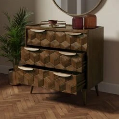 Hex 3 Drawer Chest, Dark Wood 10 Hex 3 Drawer Chest, Dark Wood -Online Furniture Store 30803277 alt02