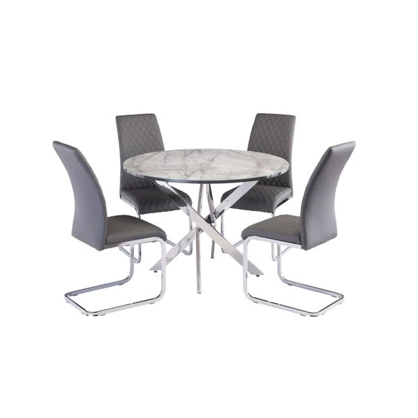 Alden 4 Seater Round Glass Top Dining Table, Marble Effect 5 Alden 4 Seater Round Glass Top Dining Table, Marble Effect - Image 3