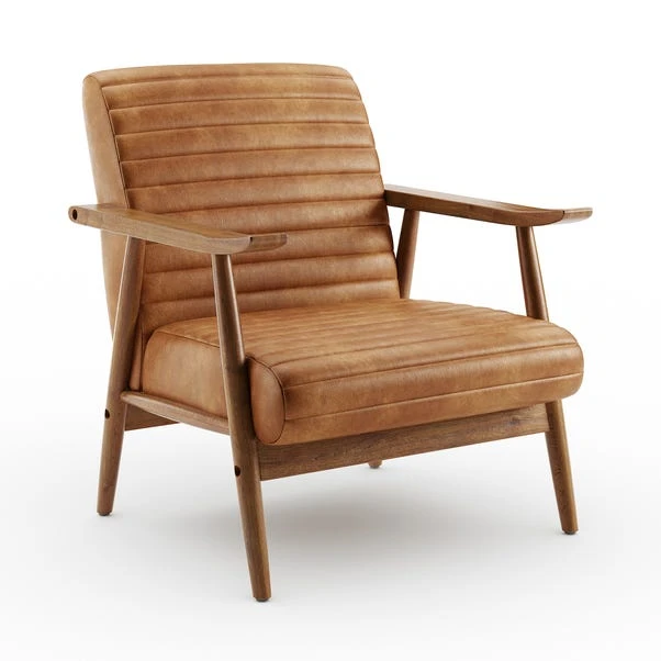 Quinn Tan Faux Leather Wooden Arm Accent Chair 4 Quinn Tan Faux Leather Wooden Arm Accent Chair - Image 2