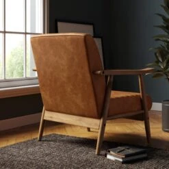 Quinn Tan Faux Leather Wooden Arm Accent Chair 11 Quinn Tan Faux Leather Wooden Arm Accent Chair -Online Furniture Store 30817526 alt02