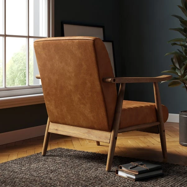 Quinn Tan Faux Leather Wooden Arm Accent Chair 5 Quinn Tan Faux Leather Wooden Arm Accent Chair - Image 3