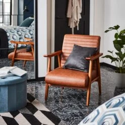 Quinn Tan Faux Leather Wooden Arm Accent Chair 15 Quinn Tan Faux Leather Wooden Arm Accent Chair -Online Furniture Store 30817526 alt07