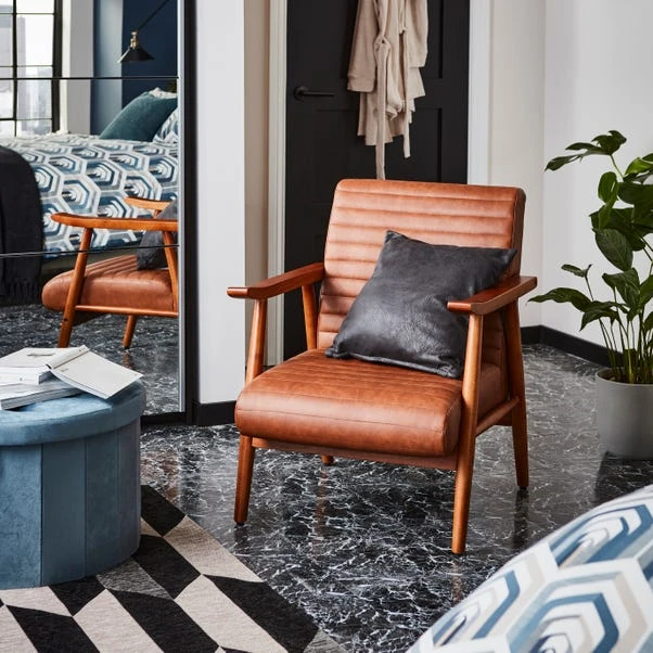 Quinn Tan Faux Leather Wooden Arm Accent Chair 9 Quinn Tan Faux Leather Wooden Arm Accent Chair - Image 7