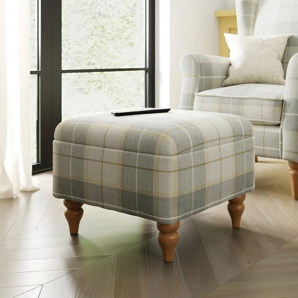 Oswald Check Footstool, Natural Grey 3 Oswald Check Footstool, Natural Grey