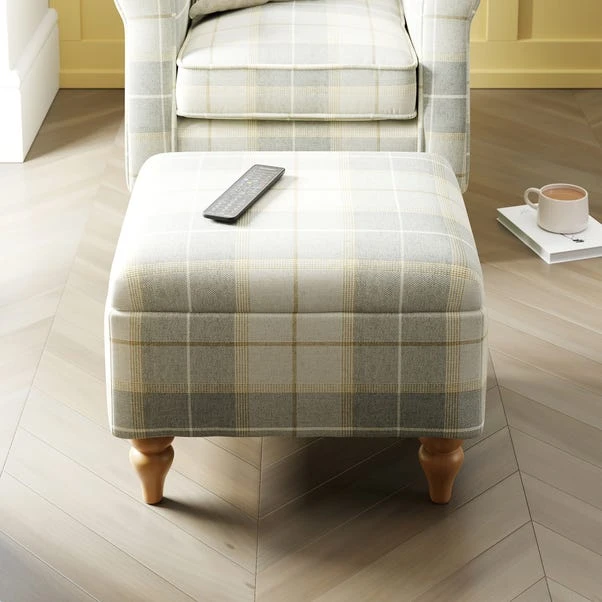 Oswald Check Footstool, Natural Grey 4 Oswald Check Footstool, Natural Grey - Image 2