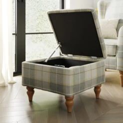 Oswald Check Footstool, Natural Grey 11 Oswald Check Footstool, Natural Grey -Online Furniture Store 30827471 alt02