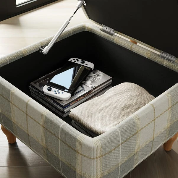 Oswald Check Footstool, Natural Grey 6 Oswald Check Footstool, Natural Grey - Image 4