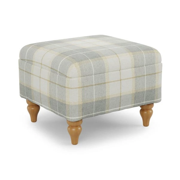 Oswald Check Footstool, Natural Grey 7 Oswald Check Footstool, Natural Grey - Image 5