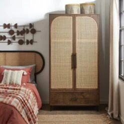Mila Rattan Double Wardrobe, Dark Mango Wood