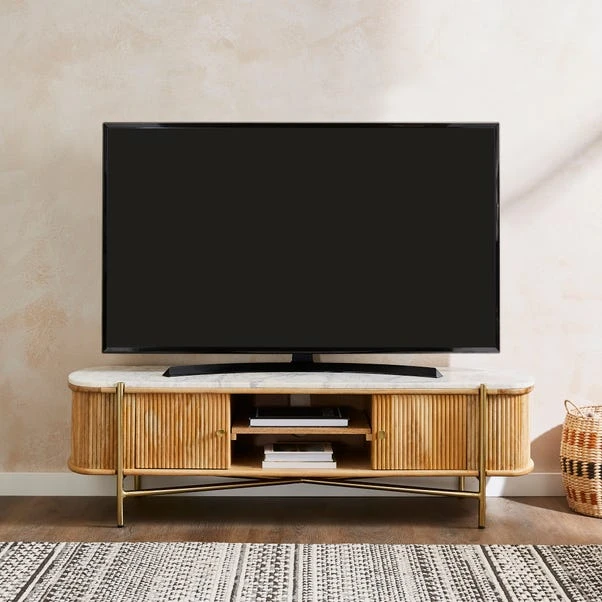 Alina Fluted Wide TV Unit, Mango Wood Fo TVs Up To 60" 3 Alina Fluted Wide TV Unit, Mango Wood Fo TVs Up To 60"