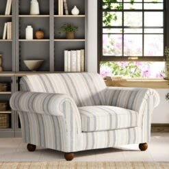 Angus Striped Linen Snuggle Chair -Online Furniture Store 30869752 alt01