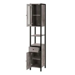 Colton Concrete Effect Tallboy Storage Unit With Mirrored Door -Online Furniture Store 30869873 alt03