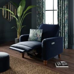 Beatrice Matte Velvet Power Recliner Armchair, Luxe Navy -Online Furniture Store 30869981 alt02
