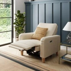 Beatrice Luna Fabric Power Recliner Armchair, Natural -Online Furniture Store 30869982 alt02
