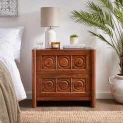 Theodore 2 Drawer Wide Bedside Table, Mango Wood -Online Furniture Store 30872715