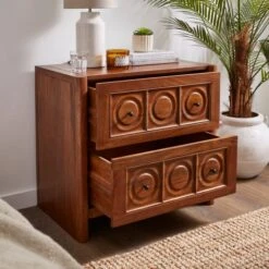 Theodore 2 Drawer Wide Bedside Table, Mango Wood -Online Furniture Store 30872715 alt04