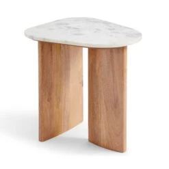 Arya Oval Side Table, Mango Wood And Real Marble -Online Furniture Store 30872727 alt03