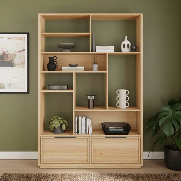 Hardy Wide Bookcase With 2 Drawers, Oak Effect 3 Hardy Wide Bookcase With 2 Drawers, Oak Effect