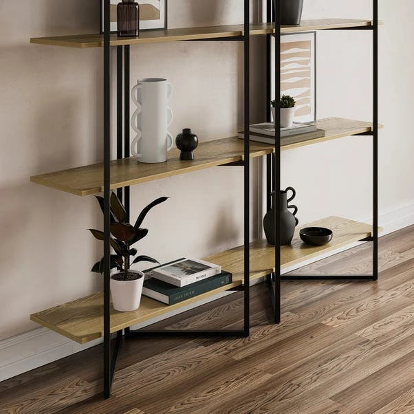Ramson Tall And Wide Shelving Unit, Oak And Black 4 Ramson Tall And Wide Shelving Unit, Oak And Black - Image 2