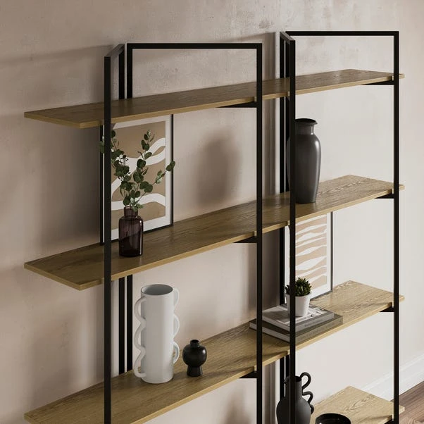 Ramson Tall And Wide Shelving Unit, Oak And Black 5 Ramson Tall And Wide Shelving Unit, Oak And Black - Image 3