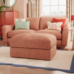 Hattie Slub Faux Linen Storage Footstool