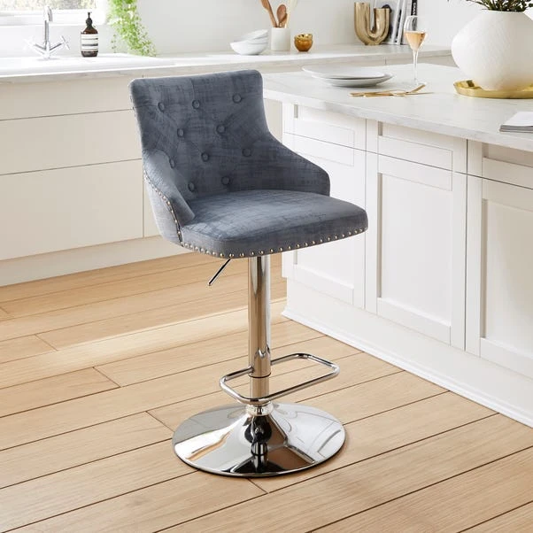 Selena Adjustable Height Swivel Bar Stool, Velvet 15 Selena Adjustable Height Swivel Bar Stool, Velvet - Image 13