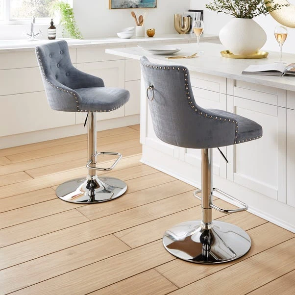 Selena Adjustable Height Swivel Bar Stool, Velvet 16 Selena Adjustable Height Swivel Bar Stool, Velvet - Image 14