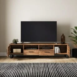 Freddie Extra Wide TV Unit For TVs Up To 70", Rustic Wood Effect 11 Freddie Extra Wide TV Unit For TVs Up To 70", Rustic Wood Effect -Online Furniture Store 30889704 alt01