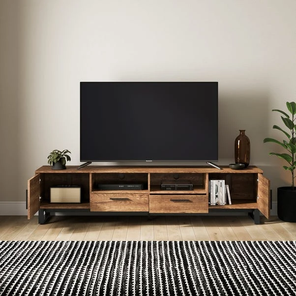 Freddie Extra Wide TV Unit For TVs Up To 70", Rustic Wood Effect 4 Freddie Extra Wide TV Unit For TVs Up To 70", Rustic Wood Effect - Image 2