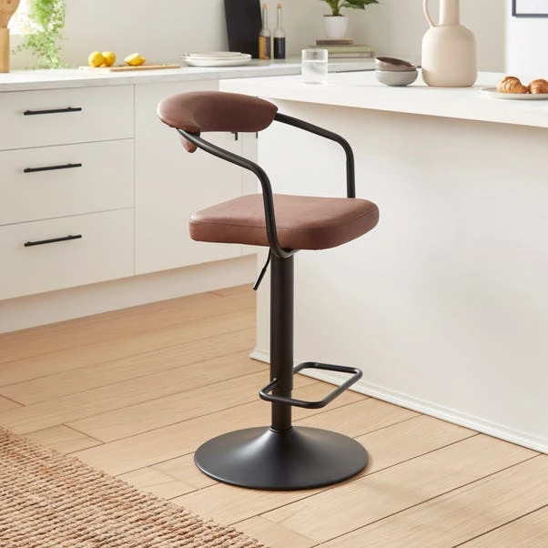 Houston Adjustable Height Swivel Bar Stool, Faux Leather 3 Houston Adjustable Height Swivel Bar Stool, Faux Leather