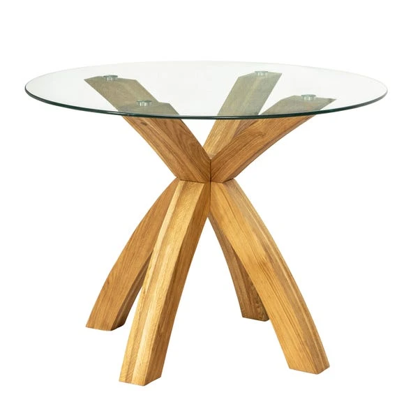 Xavi 4 Seater Round Dining Table, Glass And Oak 5 Xavi 4 Seater Round Dining Table, Glass And Oak - Image 3