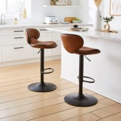 Donte Adjustable Height Swivel Bar Stool, Faux Leather -Online Furniture Store 30891307