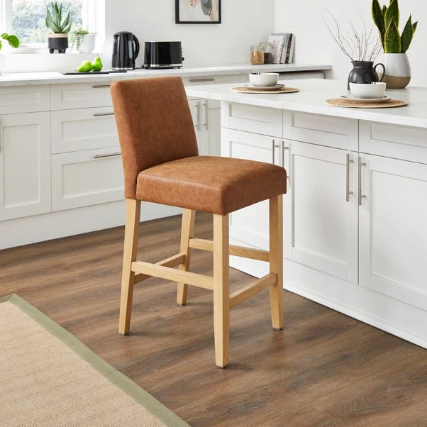 Oakley Counter Height Bar Stool, Tan Faux Leather 3 Oakley Counter Height Bar Stool, Tan Faux Leather