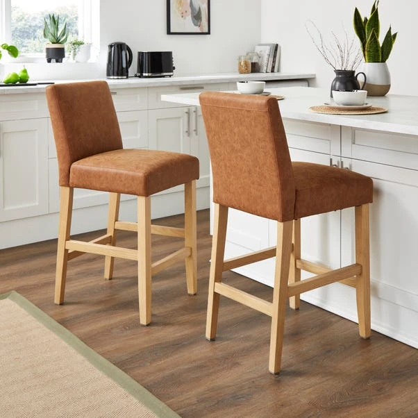 Oakley Counter Height Bar Stool, Tan Faux Leather 4 Oakley Counter Height Bar Stool, Tan Faux Leather - Image 2