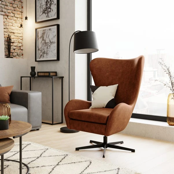 Kuvert Faux Leather Swivel Chair, Tan 3 Kuvert Faux Leather Swivel Chair, Tan