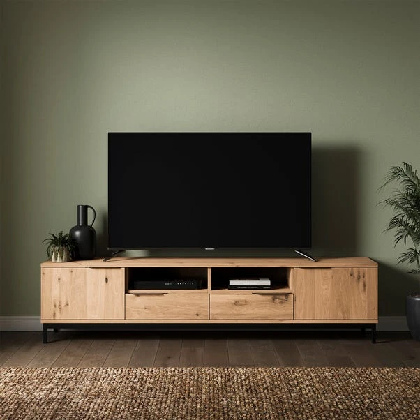 Reynolds Extra Wide TV Unit For TVs Up To 80", Rustic Oak Effect 3 Reynolds Extra Wide TV Unit For TVs Up To 80", Rustic Oak Effect
