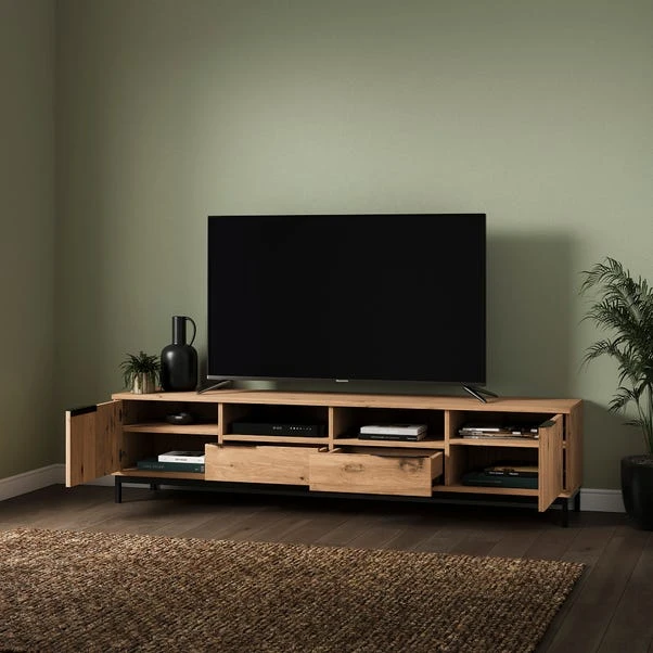 Reynolds Extra Wide TV Unit For TVs Up To 80", Rustic Oak Effect 4 Reynolds Extra Wide TV Unit For TVs Up To 80", Rustic Oak Effect - Image 2