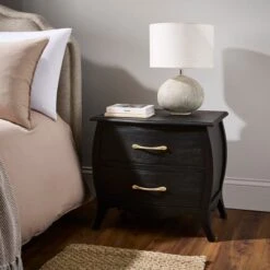 Keiko 2 Drawer Bedside Table, Black Mango Wood -Online Furniture Store 30901471 alt01