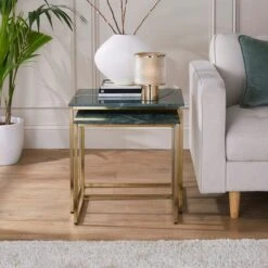 Daphne Square Nest Of 2 Tables, Real Marble -Online Furniture Store 30906191