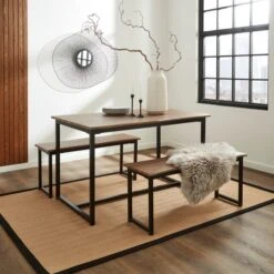 Ronan 4 Seater Wave Edge Dining Table And Bench Set