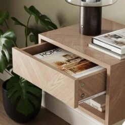 Casper 1 Drawer Floating Bedside Table, Mid Oak Effect -Online Furniture Store 30917480 alt02