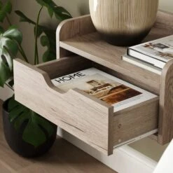 Cilla 1 Drawer Floating Bedside Table, Grey Oak Effect -Online Furniture Store 30917501 alt02