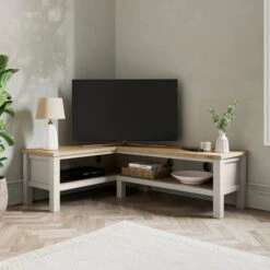 Olney Open Corner TV Unit For TVs Up To 55", Stone