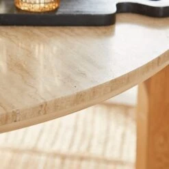 Halton 4 Seater Round Dining Table, Travertine & Oak -Online Furniture Store 30925309 alt04